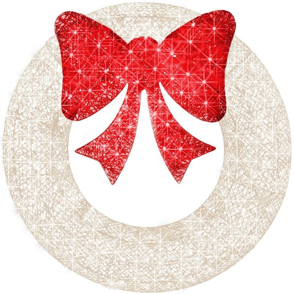 36 in. Pre-Lit LED Metal Outdoor Artificial Christmas Wreath with 120 Lights and White/Red Bow