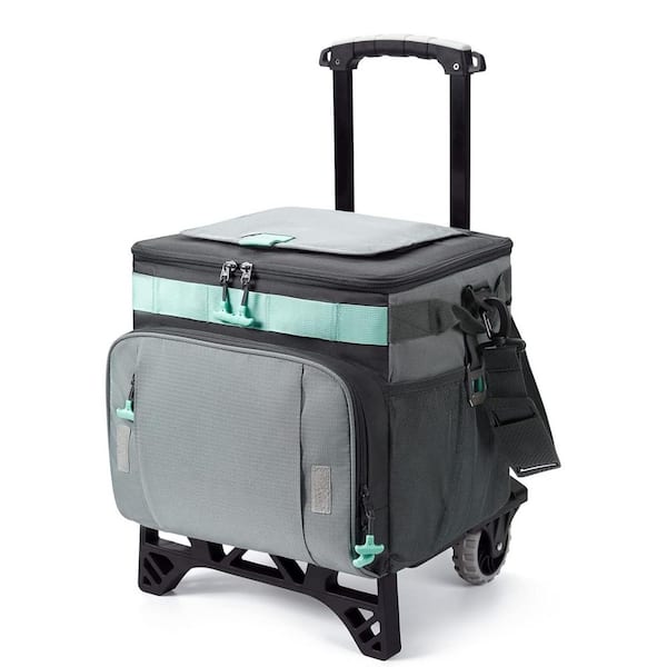 32 qt. 50-Can Collapsible Rolling Cooler Leakproof Insulated Soft Bag with Wheels All-Terrain Cart for Outdoor Travel