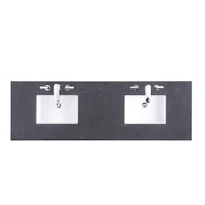 72 in. W x 23.5 in. D Double Basin Vanity Top in Charcoal Soapstone Silestone Quartz with White Basin