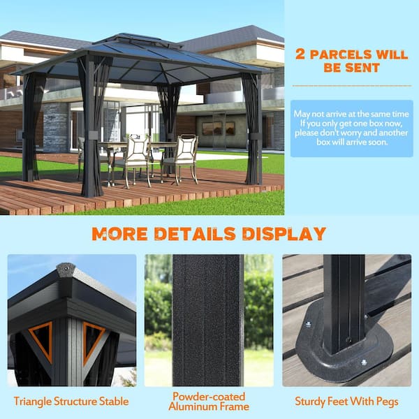 VEIKOUS 13 ft. x 10 ft. Polycarbonate Double Top Gazebo with