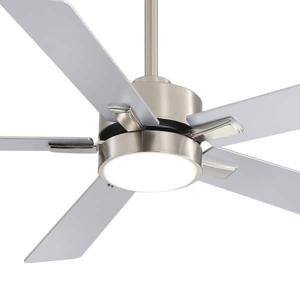 Lamober Walter 52 in. Indoor Satin Nickel Ceiling Fan with Adjustable White LED Light, 5-Reversible Blades and Remote Control