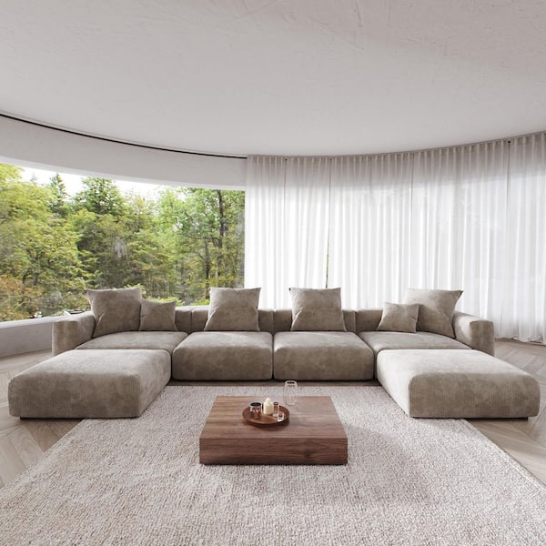 J&E Home 181 in Wide Square Arm Corduroy Modular Living Room Sofa