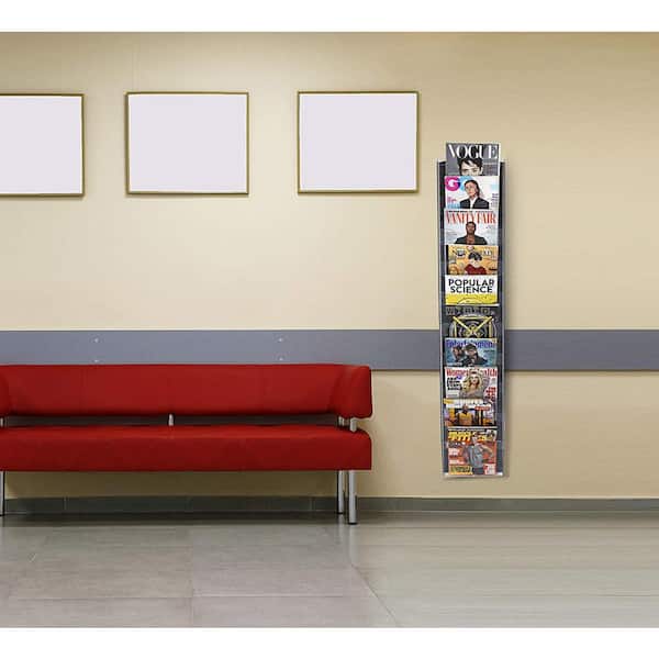 AdirOffice 51 in. x 10 in. Black with Clear Acrylic Wall Mounted Hanging Brochure Magazine Rack (2-Pack)