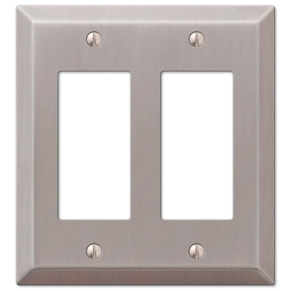Brushed Nickel 2-Gang Double Rocker Steel Wall Plate