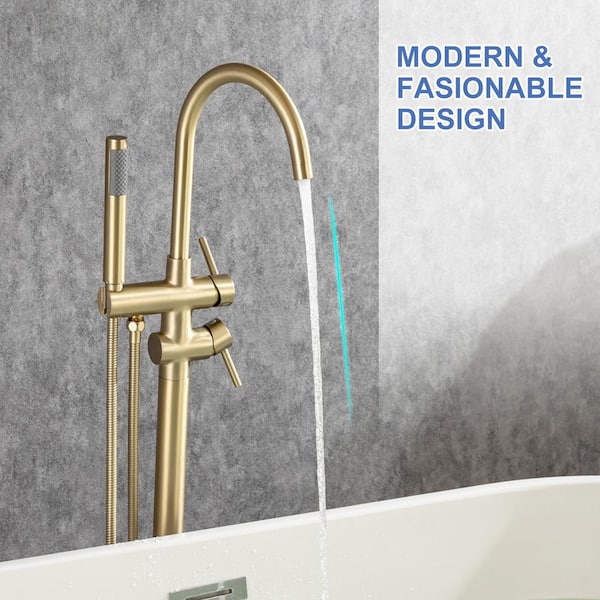 2-Handle Freestanding Tub Faucet with handheld shower in. Brushed Gold