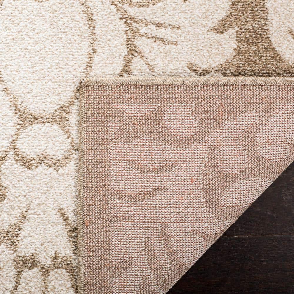 Wheat and Beige Floral Synthetic 6' x 9' Area Rug
