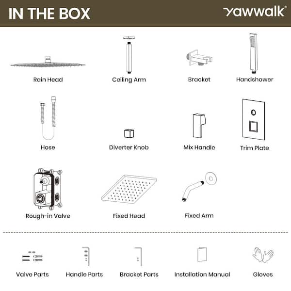 YAWWALK 3-Spray Ceiling Mount 10 and 6 in. Dual Shower Head and