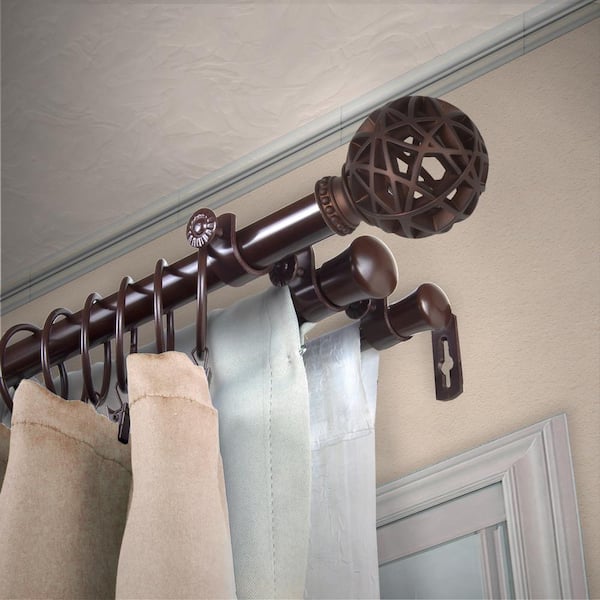 EMOH 13/16" Dia Adjustable 28" to 48" Triple Curtain Rod in Cocoa with London Finials