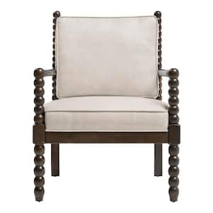 Classic Wood Spindle Upholstered Accent Chair in Biscuit Beige (28" W)