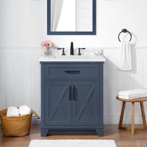 Ollie 30 in. W Bath Vanity in Midnight Blue with Engineered Stone Vanity Top in White with White Basin