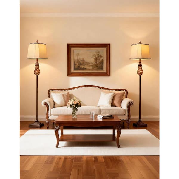 ROTTOGOON 64 in. Brown Vintage Tree Floor Lamp with Nightlight