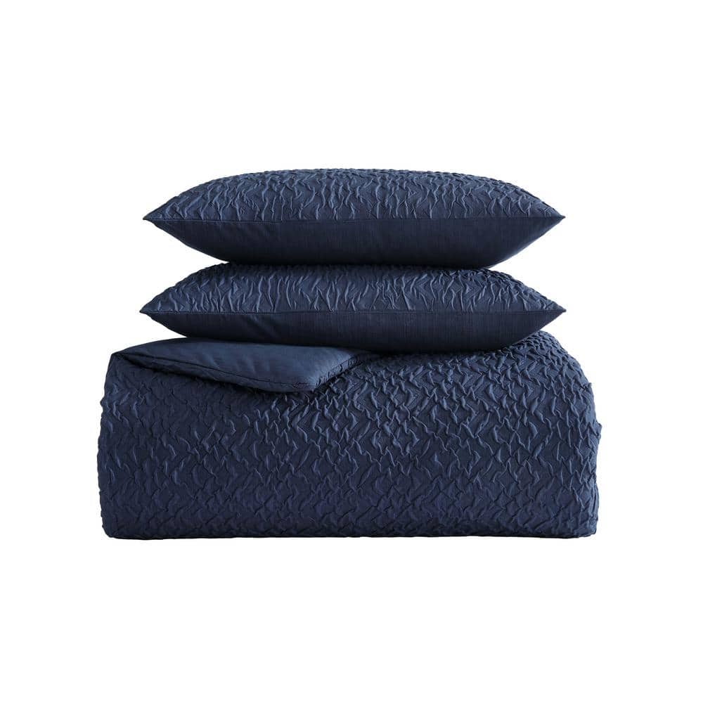 Navy Embossed Microfiber Twin Duvet Cover Set