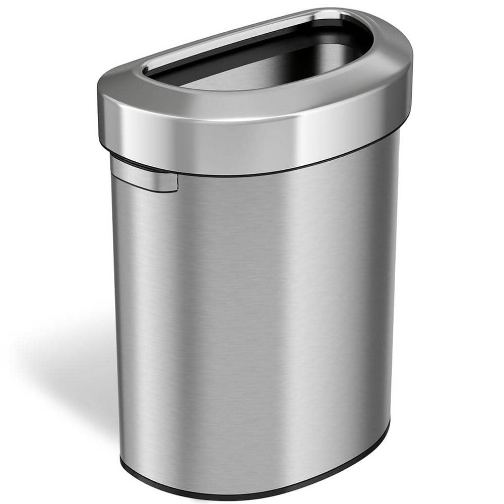 iTouchless 18 Gal. Semi-Round Stainless Steel Open Top Kitchen Trash Can and Recycle Bin, 68 l, Slim Bin for Home, Office