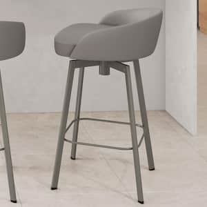 Cruz 27 in. Taupe Grey Faux Leather/Grey Metal Swivel Counter Stool