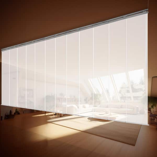 EMOH Pearly White 140 in. x 260 in. W x 94 in. L Adjustable 12-Panel SatinNickel Double Rail Panel Track with 23.5 in. Slates