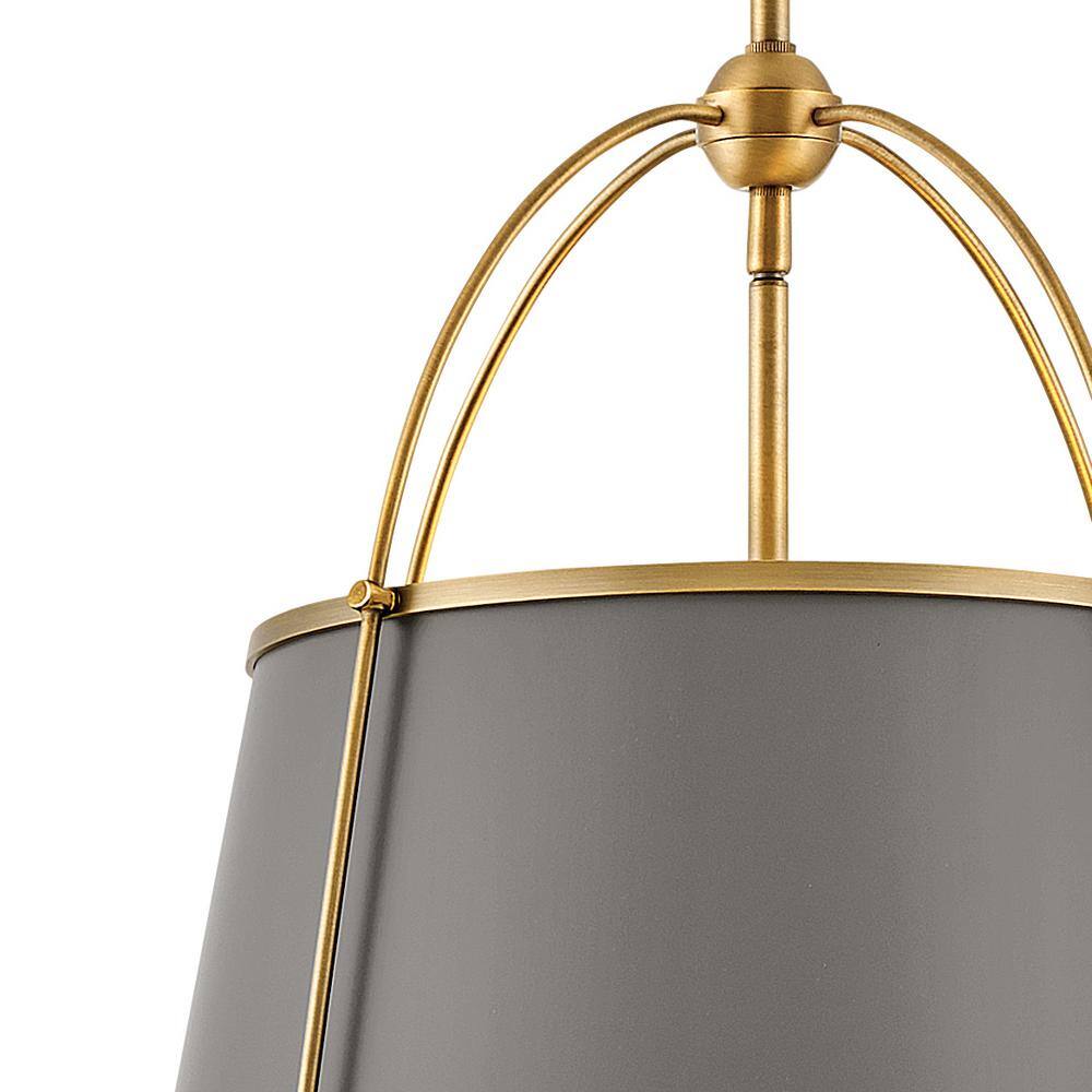 Matte Grey and Lacquered Dark Brass Drum Pendant Light