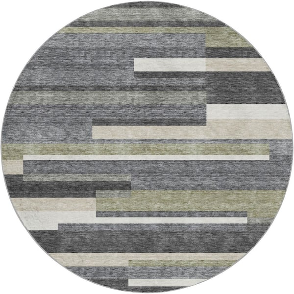 Dream Shag Premium Machine Washable Abstract ADS766 Charcoal 8 ft. x 8 ft. Round Rug