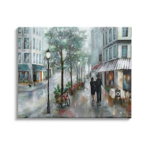 Couple Walking Through Rainy City Architecture By Nan Unframed Print Architecture Wall Art 16 in. x 20 in.