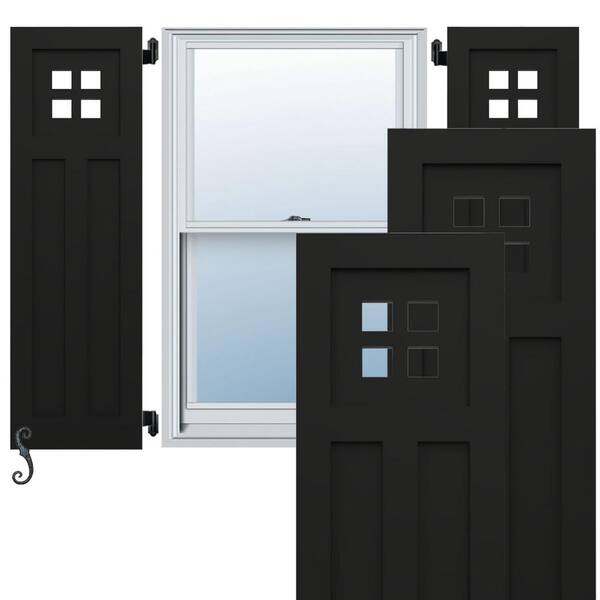 Ekena Millwork EnduraCore San Antonio Mission Style 15-in W x 69-in H Raised Panel Composite Shutters Pair in Black