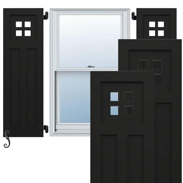 Ekena Millwork EnduraCore San Antonio Mission Style 18-in W x 32-in H Raised Panel Composite Shutters Pair in Black