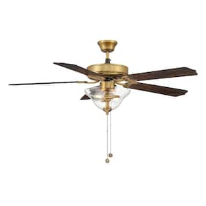 52 in. Indoor Natural Brass Ceiling Fan with Light Kit