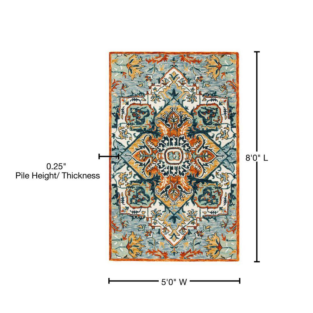 Bohemian Blue Floral Hand-Tufted Wool Rectangular Rug