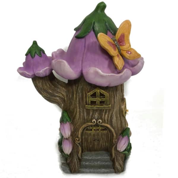 HunnyKome Solar Lighting 1-Light 8 in. Integrated LED Solar Powered Flower House with Purple and Brown