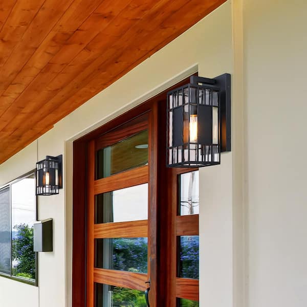 Designers Fountain Edgehill 14 in. 1-Light Black Outdoor Wall Sconce Lantern Light for Porches