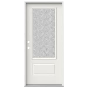 36 in. x 80 in. 1 Panel Right-Hand/Inswing 3/4 Lite Hammered Glass White Steel Prehung Front Door