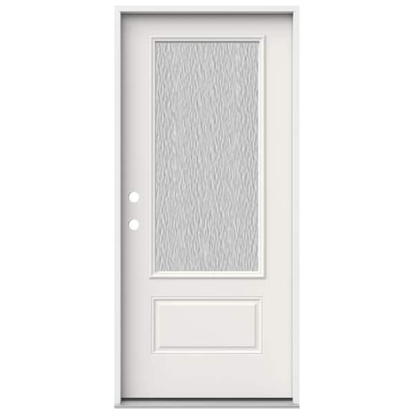 36 in. x 80 in. 1 Panel Right-Hand/Inswing 3/4 Lite Hammered Glass White Steel Prehung Front Door