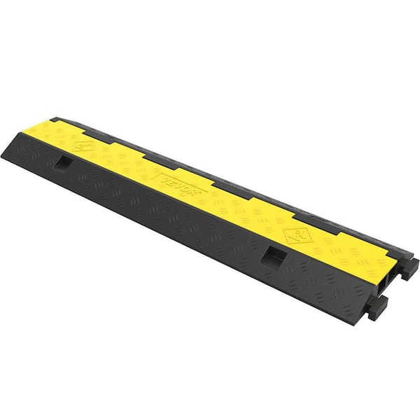 4-Piece 40 in. W Double Channels PVC and Rubber Speed Bump Cable Protector Ramp, Black and Yellow