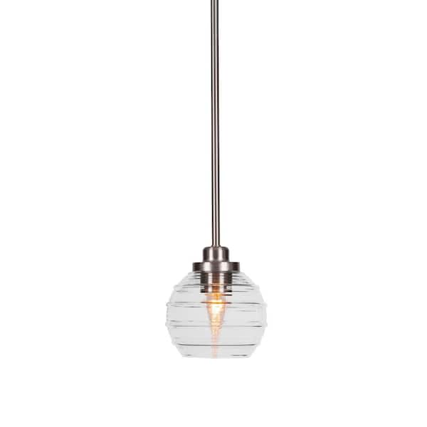 Unbranded Monroe 100-Watt 1 Light Brushed Nickel Shaded Pendant Light with Clear Ribbed Glass Shade, No Bulb Included