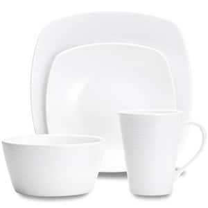 Colorscapes White-on-White Swirl 4-Piece (White) Porcelain Square Place Setting, Service for 1
