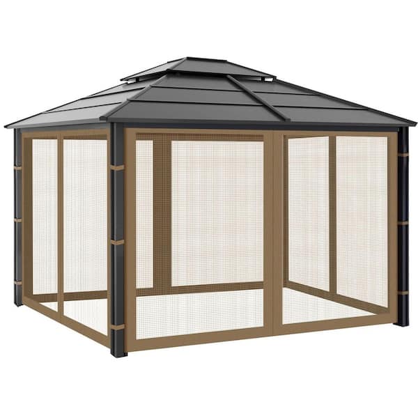 Universal Gazebo Canopy Mosquito Netting 10x10 Outdoor Screen Sidewalls with Zipper Brown 4-Panels