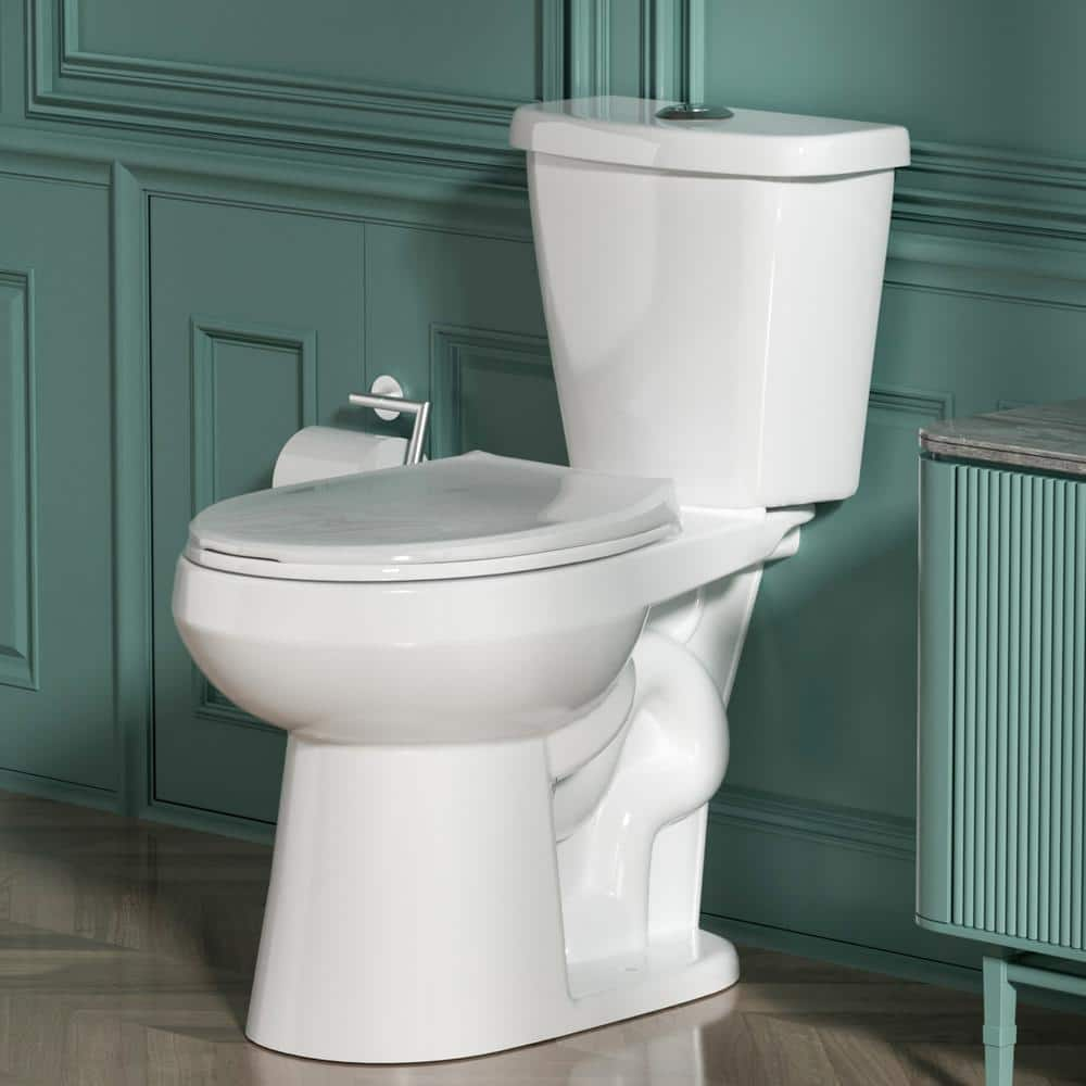 Kuomih Two-Piece 1.1/1.6 GPF Dual Flush Elongated Toilet in White Seat ...