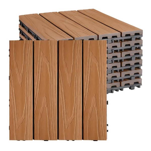 Afoxsos 1 ft. x 1 ft. 3D Plastic Composite Interlocking Decking Tiles Waterproof for Indoor/Outdoor Walkways in Brown (6-Pack)
