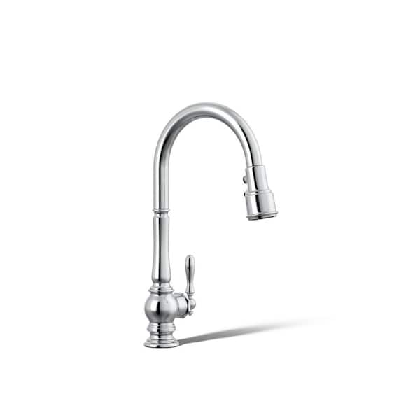Artifacts Single-Handle Pull-Down Sprayer Kitchen Faucet in Polished Chrome