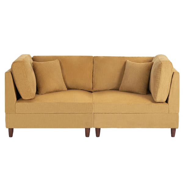 74.7 in. Modern Straight Arm Corduroy Upholstered Rectangle 2-Seater Sofa in. Orange