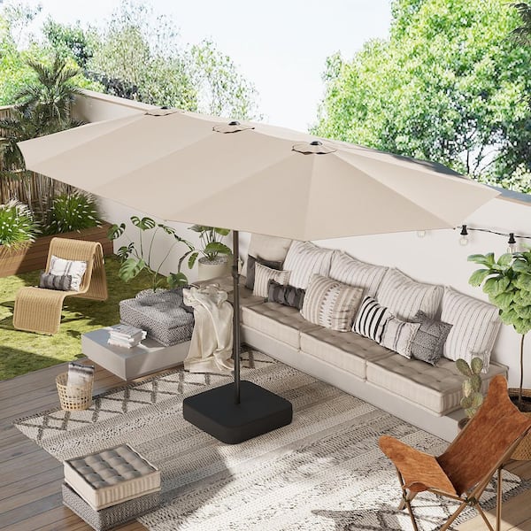 FUFU&GAGA 15 ft. Large Market Double Sided Cantilever Umbrella Outdoor Patio Umbrella for Poolside Lawn Garden in Beige