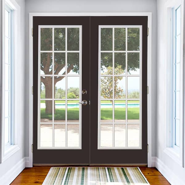 72 in. x 80 in. Willow Wood Steel Prehung Left-Hand Inswing 15-Lite Clear Glass Patio Door in Vinyl Frame with Brickmold