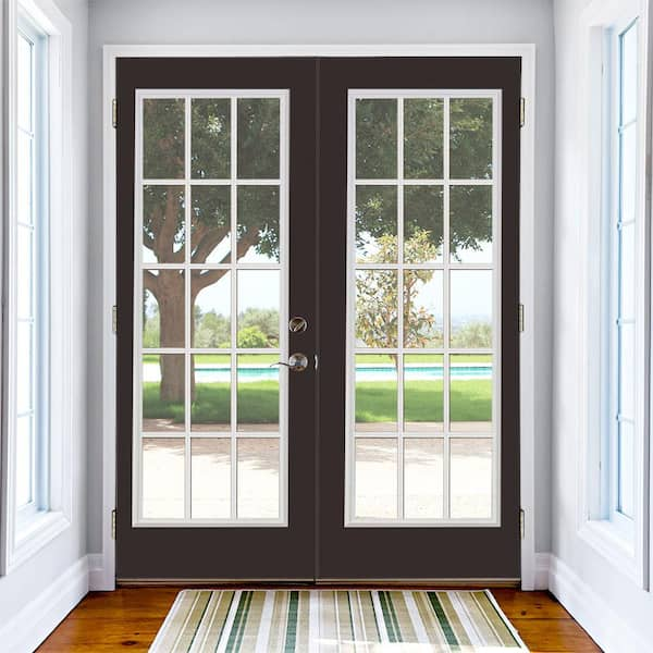 Masonite 72 in. x 80 in. Willow Wood Steel Prehung Right-Hand Inswing 10-Lite Clear Glass Patio Door Without Brickmold