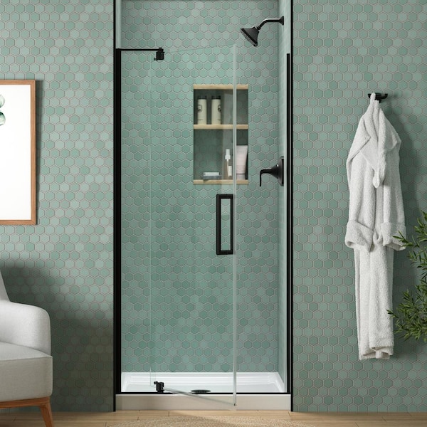 KOHLER Echelon 32-36 in. W x 70 in. H Frameless Pivot Shower Door in Matte Black with 5/16 in. Thick Crystal Clear Glass