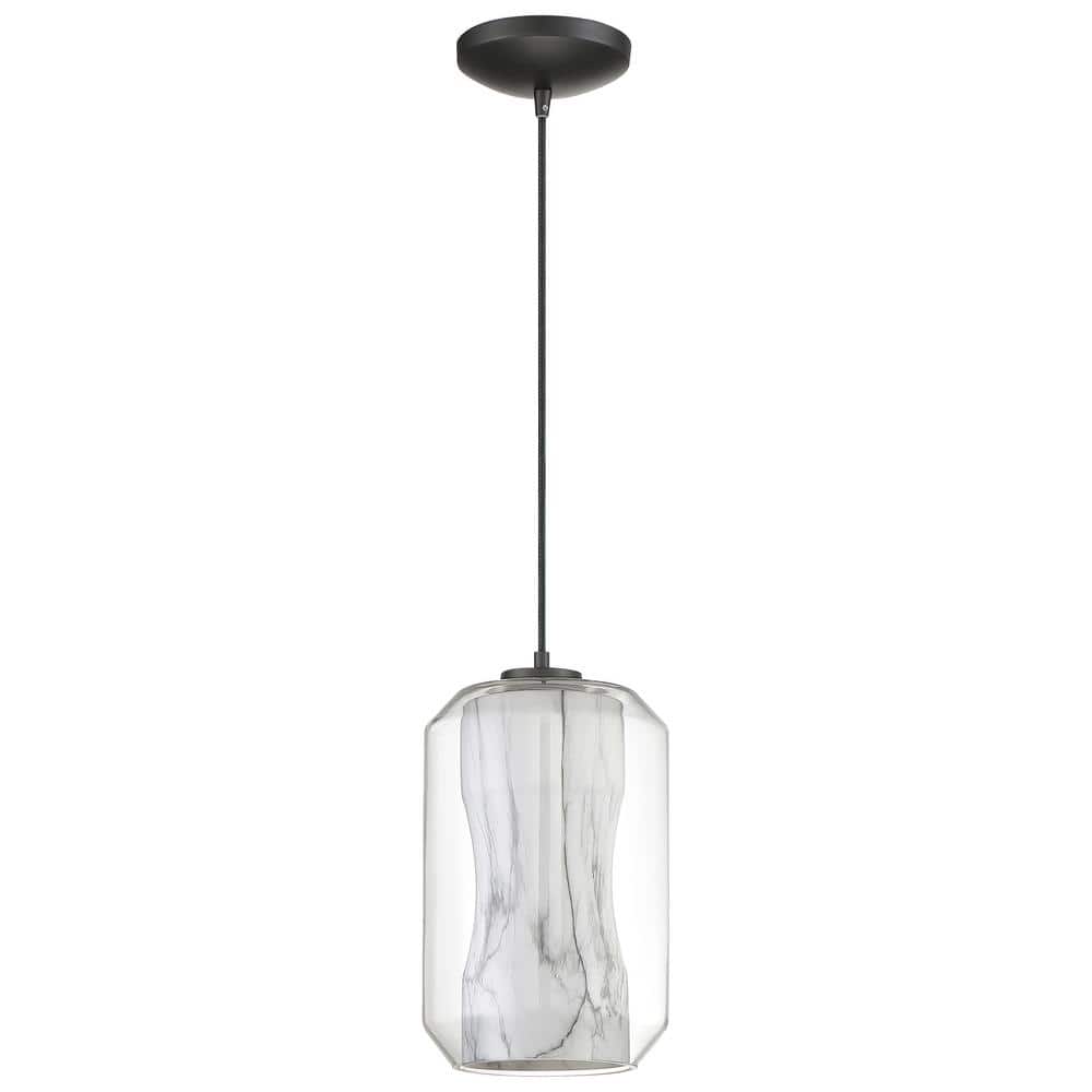Black Glass LED Pendant Light with Marble Shade