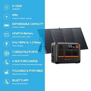 600W Continuous/1200W Peak Output Power Station AC60P Push Button Start LiFePO4 Battery Generator + 120W Solar Panel