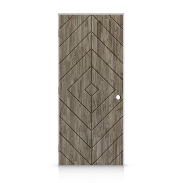 CALHOME 26 in. x 80 in. Diamond Right-Handed Hollow-Core Weather Gray Stained Smooth Pine Wood Single Prehung Interior Door