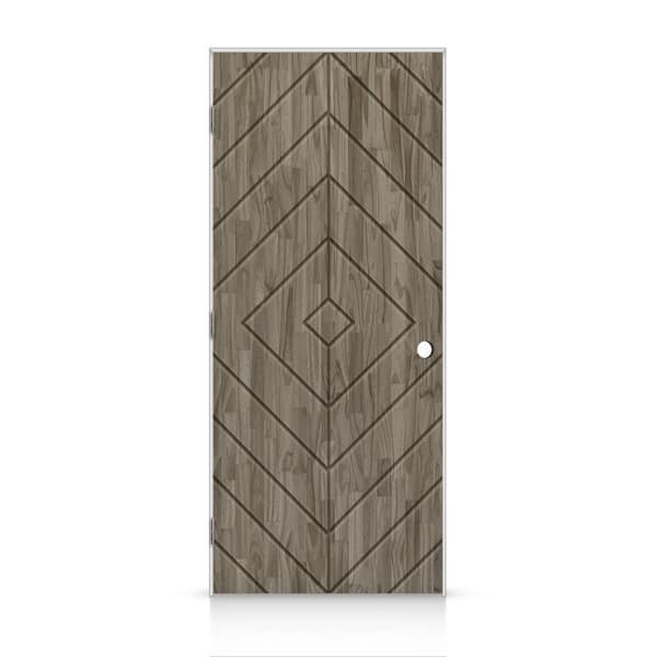 CALHOME 24 in. x 96 in. Diamond Right-Handed Hollow-Core Weather Gray Stained Smooth Pine Wood Single Prehung Interior Door