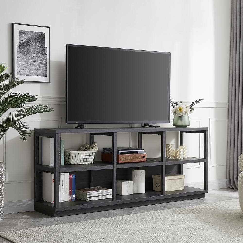 Charcoal Gray Modern MDF 68" TV Stand with Plinth Base