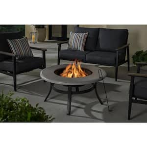 Whitfield 38 in.Round Black Steel Concrete-Look Tiletop Wood Burning Fire Pit