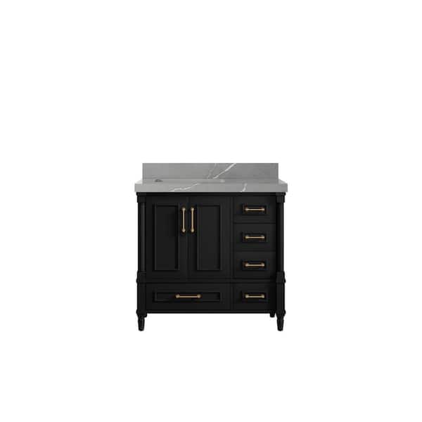 Willow Collections Hudson 36 in. W x 22 in. D x 36 in. H Left Offset Sink Bath Vanity in Black with 2 in. Piatra Quartz Top