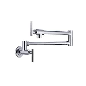 2 Handles Wall Mounted Pot Filler with Swing Arm Folding Faucet in Chrome